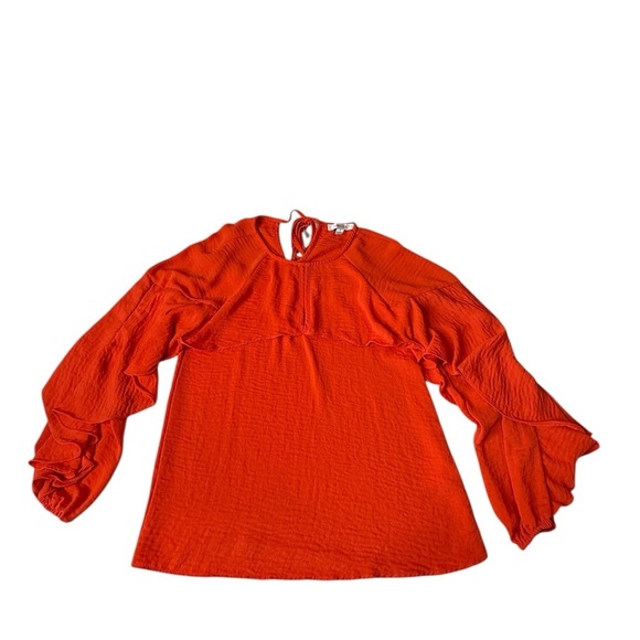 Shilla Exotic Cascade Top Crepe Flowing Ruffle Sleep LS Top in Orange Size Small - Picture 5 of 16